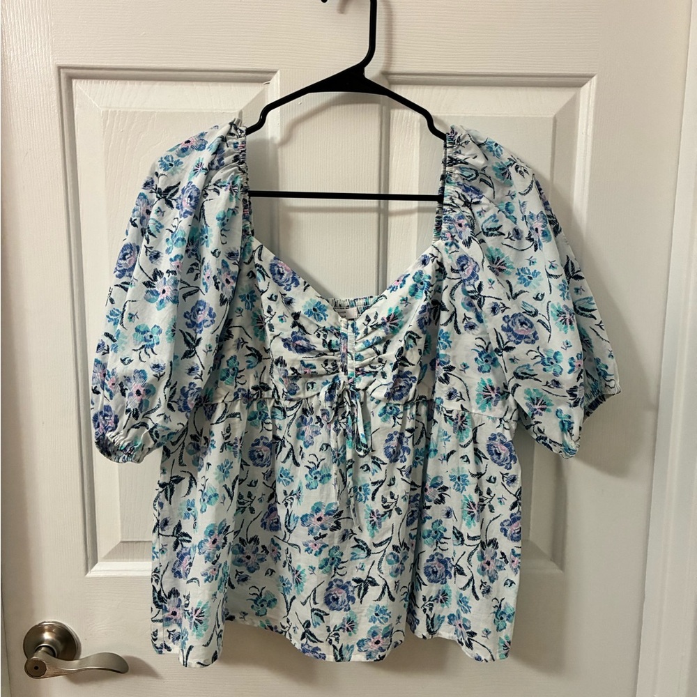 LC Lauren Conrad Blue Floral Blouse